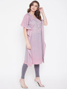 The Kaftan Company Kurta Sequins Embroidery Pink Jacquard Silk Kaftan
