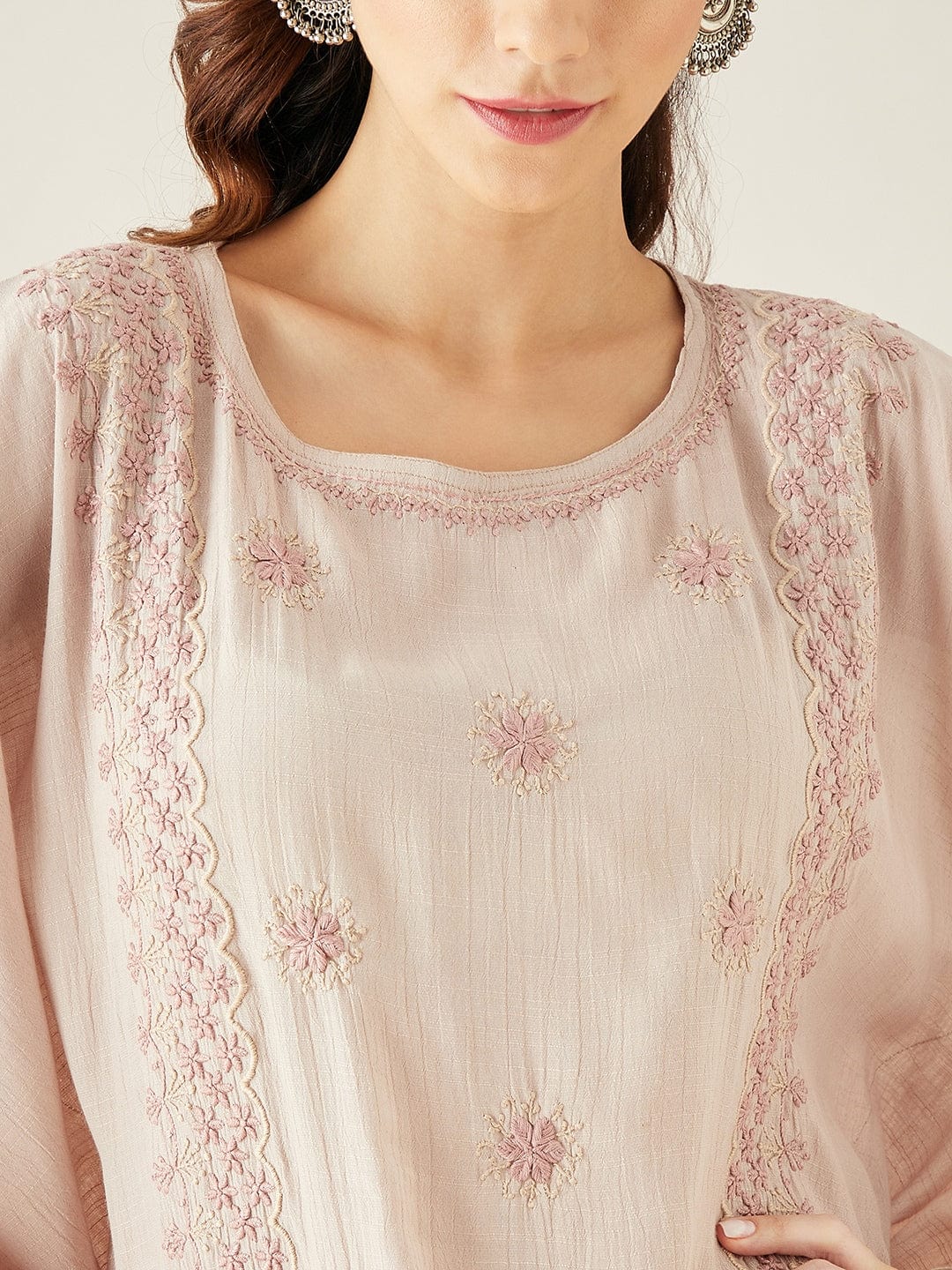 The Kaftan Company Kurta Sets Pastel Pink Hand Embroidered Kaftan Kurta Set