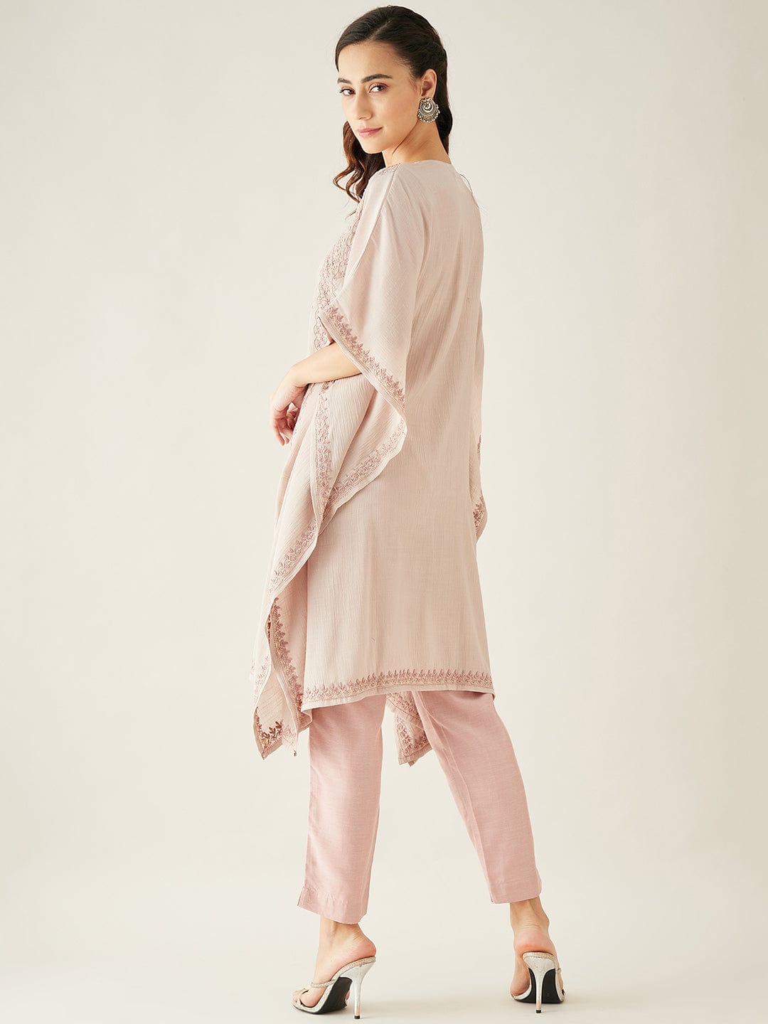 The Kaftan Company Kurta Sets Pastel Pink Hand Embroidered Kaftan Kurta Set