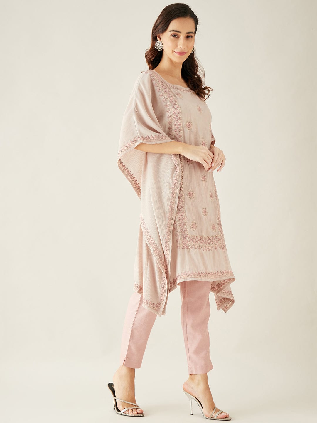 The Kaftan Company Kurta Sets Pastel Pink Hand Embroidered Kaftan Kurta Set