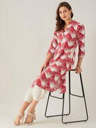 The Kaftan Company Kurta Sets Red Palm Print Linen Kurta Set (Final Sale)