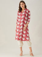 The Kaftan Company Kurta Sets Red Palm Print Linen Kurta Set (Final Sale)
