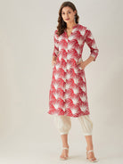 The Kaftan Company Kurta Sets Red Palm Print Linen Kurta Set (Final Sale)