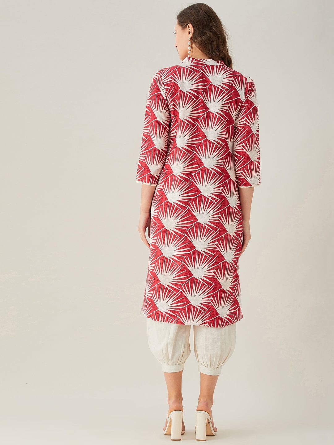 The Kaftan Company Kurta Sets Red Palm Print Linen Kurta Set (Final Sale)