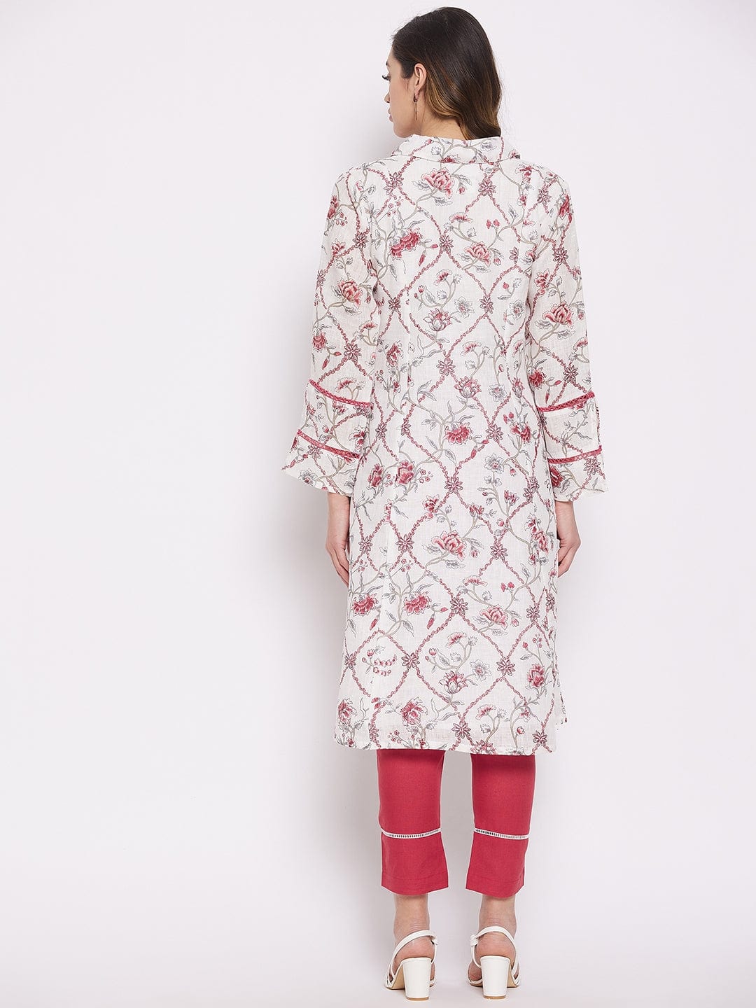 The Kaftan Company Kurta Sets White Floral Vine Linen Kurta Set