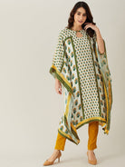The Kaftan Company Kurta White and Green Buta and Lace Modal Kaftan Kurta (Final Sale)