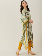 The Kaftan Company Kurta White and Green Buta and Lace Modal Kaftan Kurta (Final Sale)