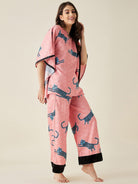 The Kaftan Company Lounge Set Blue Leopard Satin Kaftan Pyjama Set