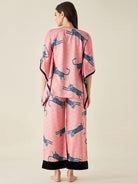 The Kaftan Company Lounge Set Blue Leopard Satin Kaftan Pyjama Set