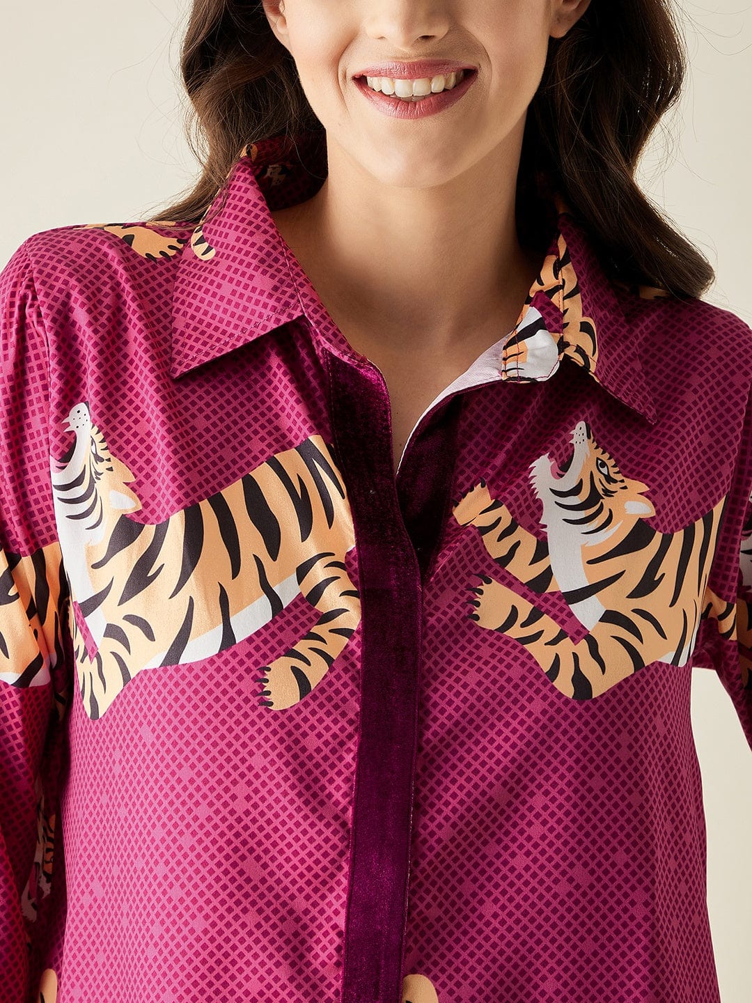 The Kaftan Company Lounge Set Tiger Wine Satin Pyjama Set (Final Sale)