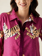 The Kaftan Company Lounge Set Tiger Wine Satin Pyjama Set (Final Sale)
