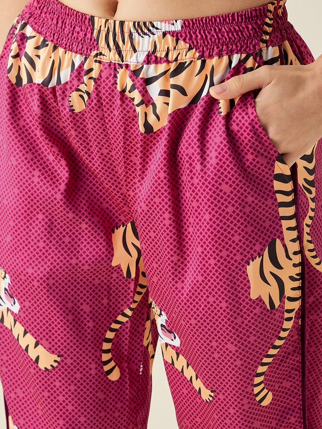 The Kaftan Company Lounge Set Tiger Wine Satin Pyjama Set (Final Sale)