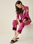 The Kaftan Company Lounge Set Tiger Wine Satin Pyjama Set (Final Sale)