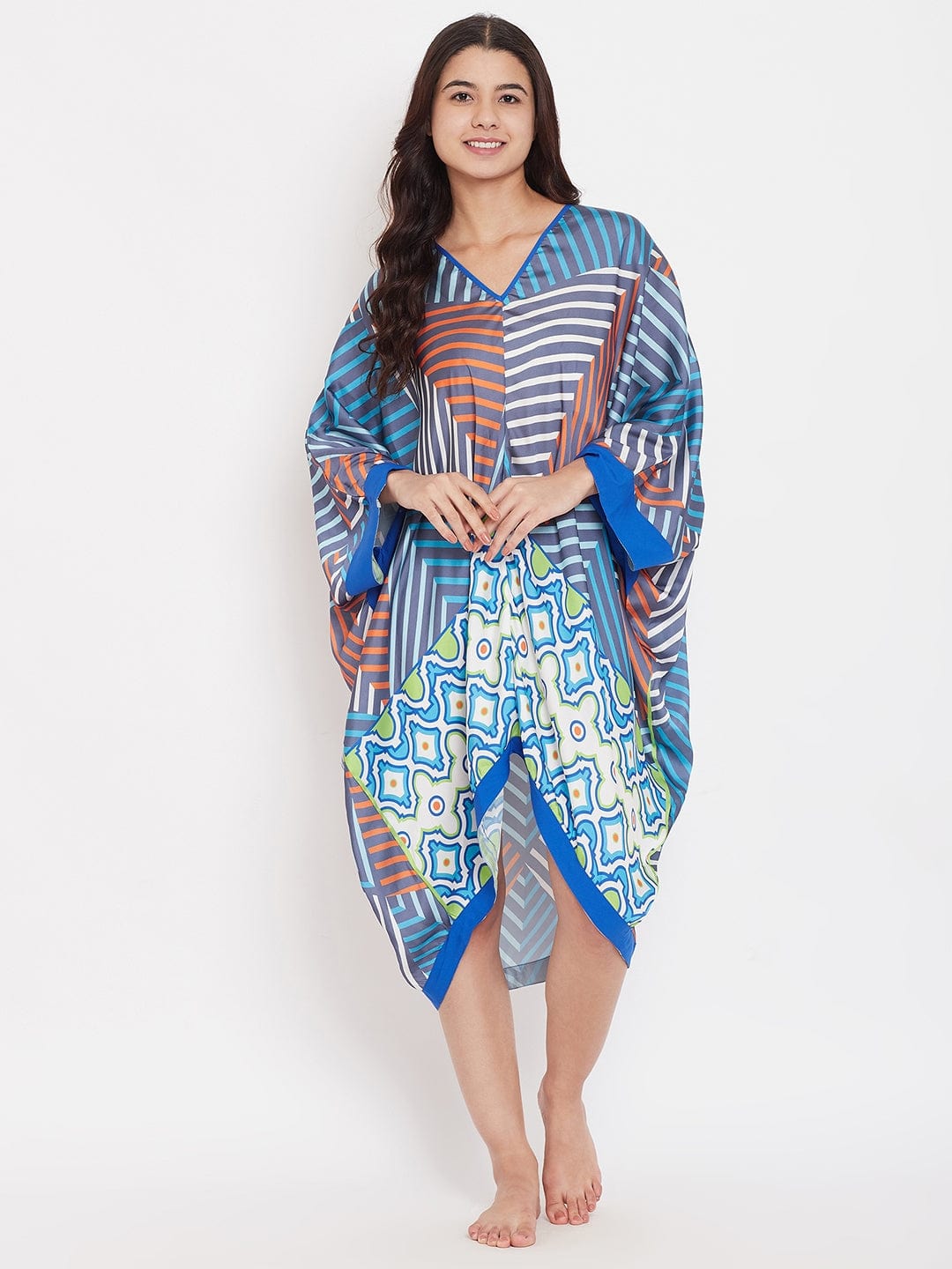 The Kaftan Company Loungewear Free size Striped Mandala Free Size Kaftan - (Clearance - Final Sale)