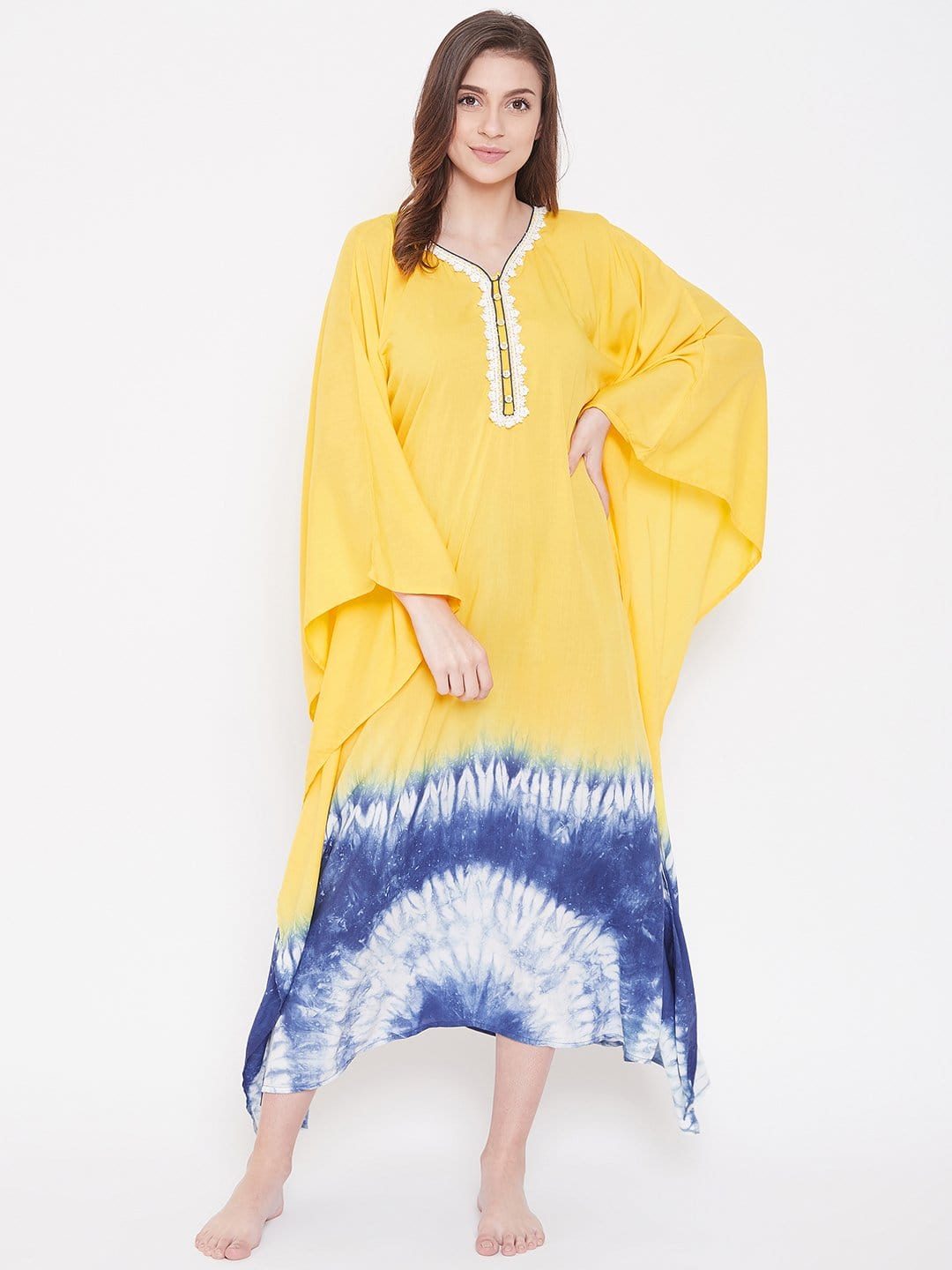 The Kaftan Company Loungewear Gold Macaw Ombre Tie-Dye Kaftan