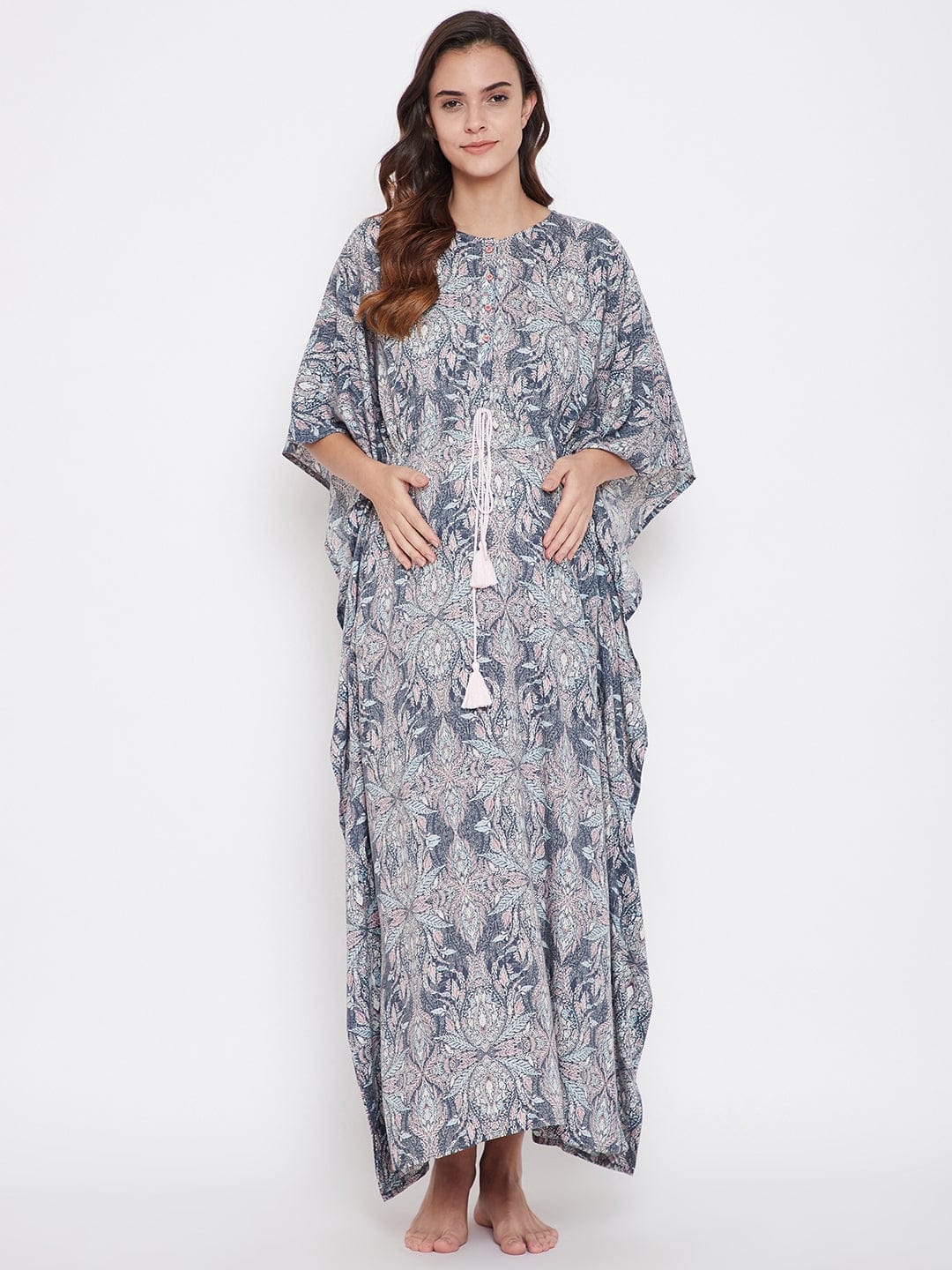 The Kaftan Company Loungewear Grey Patterned Maternity and Feeding Kaftan (Final Sale)