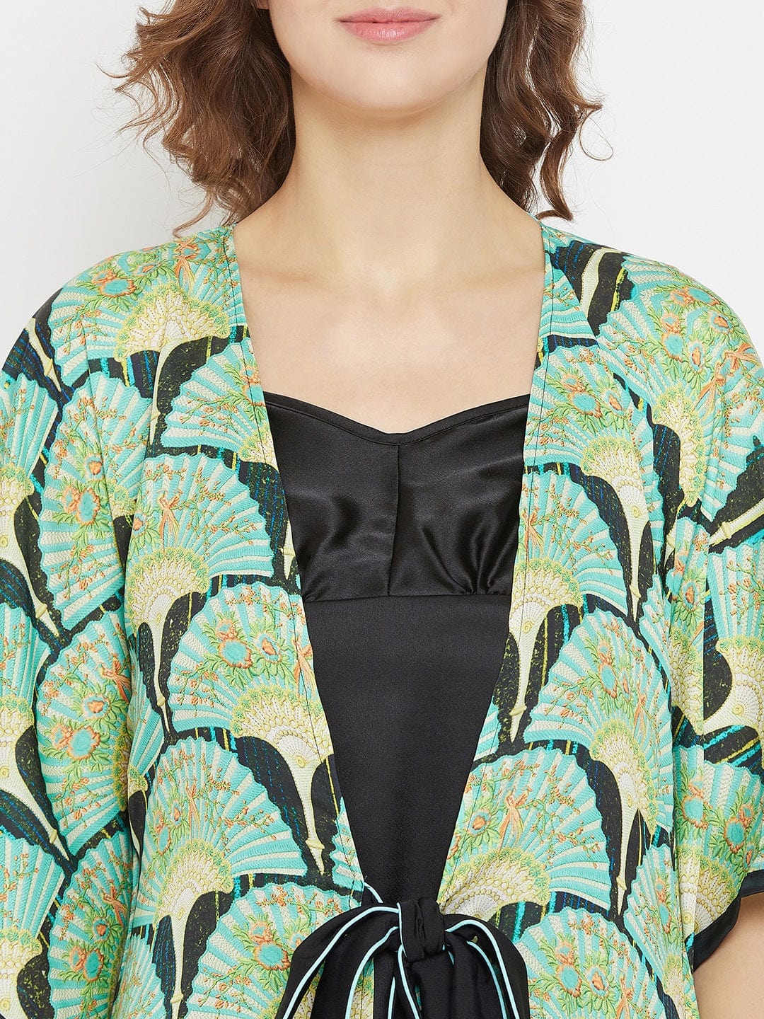 The Kaftan Company Loungewear Imperial Blooms Green Satin Kaftan Gownset with Slip - (Clearance - Final Sale)