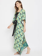The Kaftan Company Loungewear Imperial Blooms Green Satin Kaftan Gownset with Slip - (Clearance - Final Sale)