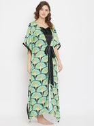 The Kaftan Company Loungewear Imperial Blooms Green Satin Kaftan Gownset with Slip - (Clearance - Final Sale)