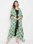 The Kaftan Company Loungewear Imperial Blooms Green Satin Kaftan Gownset with Slip - (Clearance - Final Sale)