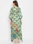 The Kaftan Company Loungewear Imperial Blooms Green Satin Kaftan Gownset with Slip - (Clearance - Final Sale)