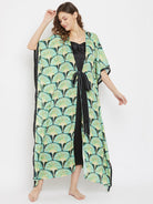 The Kaftan Company Loungewear Imperial Blooms Green Satin Kaftan Gownset with Slip - (Clearance - Final Sale)