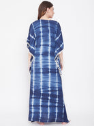 The Kaftan Company Loungewear Indigo Stripes Tie-Dye Kaftan with Pompoms