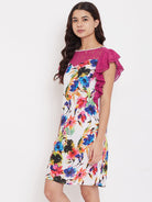The Kaftan Company Loungewear Pink Floral Sleepdress with Lace Yoke - (Clearance - Final Sale)