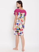 The Kaftan Company Loungewear Pink Floral Sleepdress with Lace Yoke - (Clearance - Final Sale)