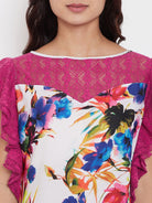 The Kaftan Company Loungewear Pink Floral Sleepdress with Lace Yoke - (Clearance - Final Sale)