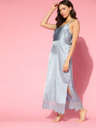 The Kaftan Company Negligee Steel Blue Satin Negligee