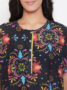 The Kaftan Company Nightdress Floral Rhythm Modal Black Nighty