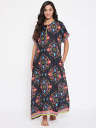 The Kaftan Company Nightdress Floral Rhythm Modal Black Nighty