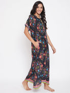 The Kaftan Company Nightdress Floral Rhythm Modal Black Nighty