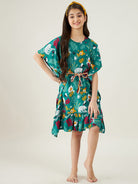 The Kaftan Company Nightdress Girls Forest Green Jungle Party Kaftan Nightdress