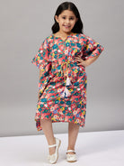 The Kaftan Company Nightdress Girls Red Floral Printed Kaftan Dress