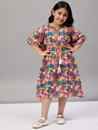 The Kaftan Company Nightdress Girls Red Floral Printed Kaftan Dress