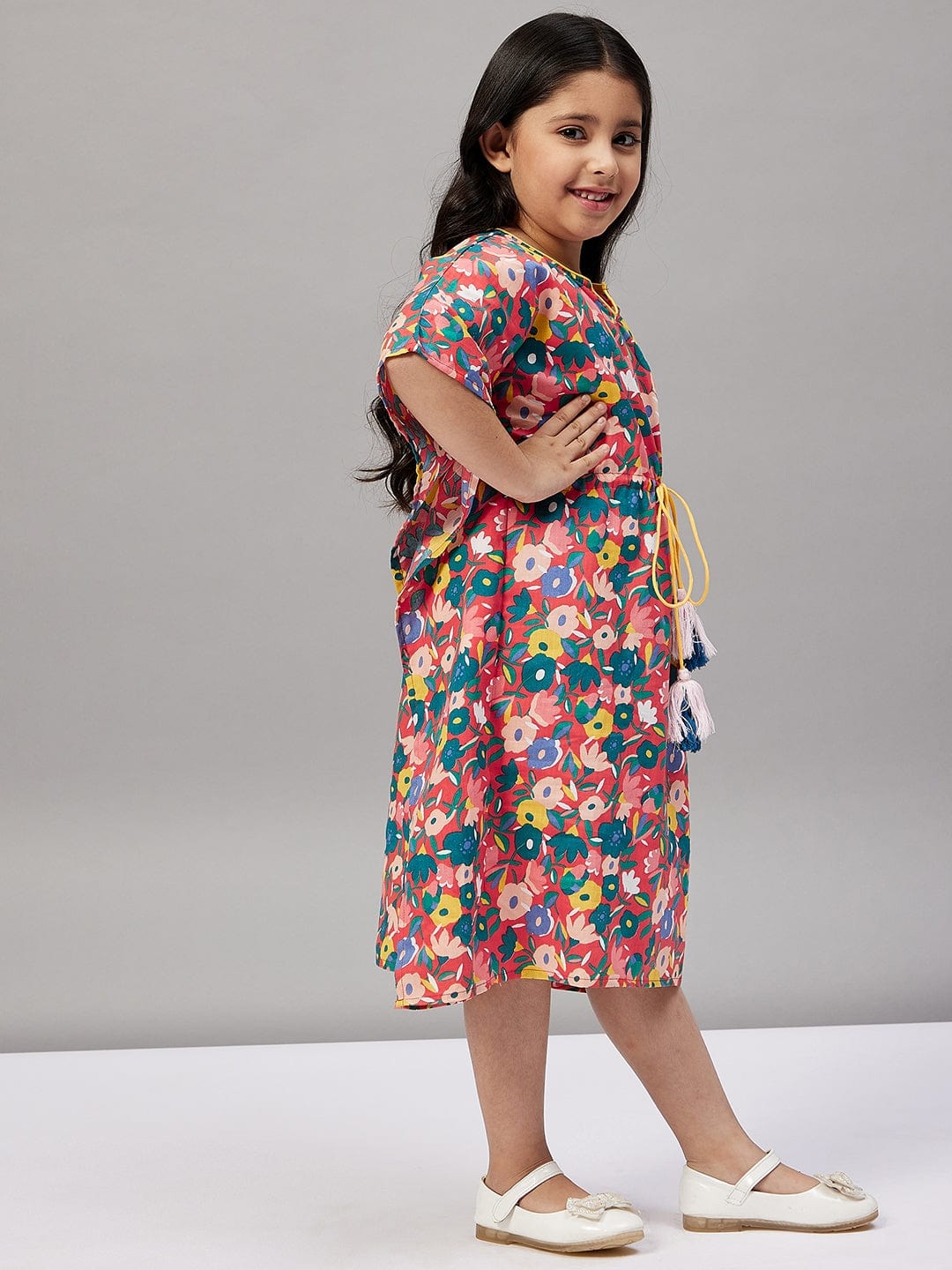 The Kaftan Company Nightdress Girls Red Floral Printed Kaftan Dress