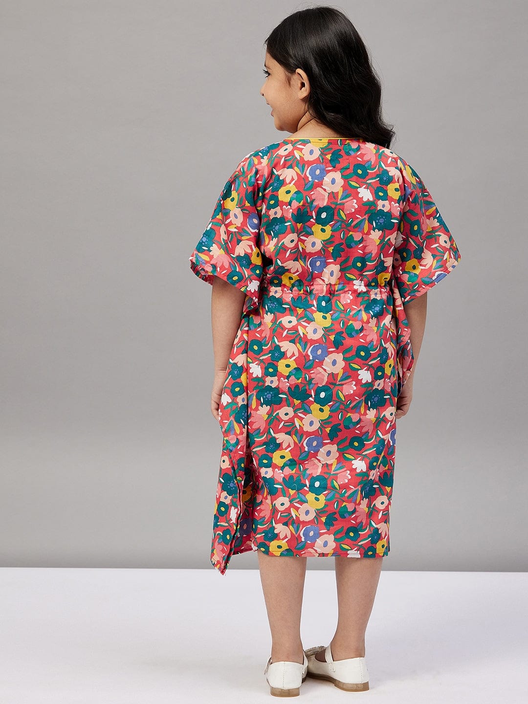 The Kaftan Company Nightdress Girls Red Floral Printed Kaftan Dress