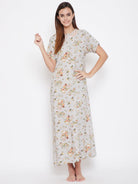 The Kaftan Company Nightdress Grey Floral Nightdress with Lace Yoke - (Clearance - Final Sale)