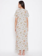 The Kaftan Company Nightdress Grey Floral Nightdress with Lace Yoke - (Clearance - Final Sale)
