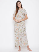 The Kaftan Company Nightdress Grey Floral Nightdress with Lace Yoke - (Clearance - Final Sale)