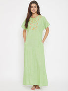 The Kaftan Company Nightdress Mangalgiri Cotton Emboidered Round Neck Nighty with Placket