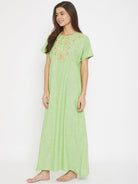 The Kaftan Company Nightdress Mangalgiri Cotton Emboidered Round Neck Nighty with Placket