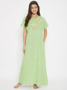 The Kaftan Company Nightdress Mangalgiri Cotton Emboidered Round Neck Nighty with Placket