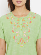 The Kaftan Company Nightdress Mangalgiri Cotton Emboidered Round Neck Nighty with Placket