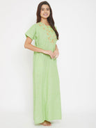The Kaftan Company Nightdress Mangalgiri Cotton Emboidered Round Neck Nighty with Placket