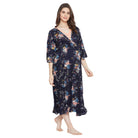 The Kaftan Company Nightdress Navy Blue Floral Maternity Dress - (Clearance - Final Sale)