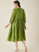 The Kaftan Company Nightdress Olive Velvet Layered Midi Loungedress