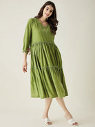The Kaftan Company Nightdress Olive Velvet Layered Midi Loungedress
